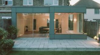 slim framed sliding doors and rooflight at Glendale Mews