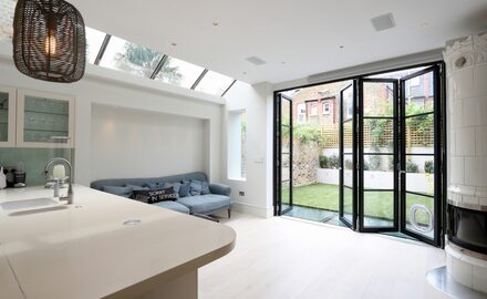 steel effect bi folding doors to kitchen and living room