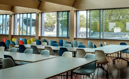 slim framed sliding windows to an upper floor office