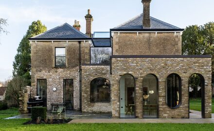 Structural arch pill windows to glazed extension of The Old Rectory in Somerset