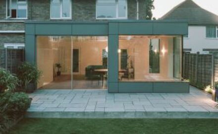 slim framed sliding doors and rooflight at Glendale Mews