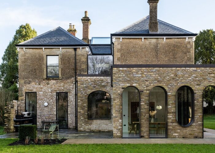 Structural arch pill windows to glazed extension of The Old Rectory in Somerset