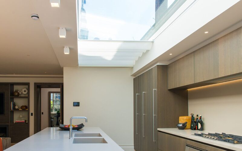 a frameless rooflight over the kitchen