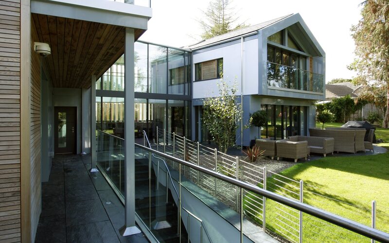 cantilevered structural glass balcony with steel support