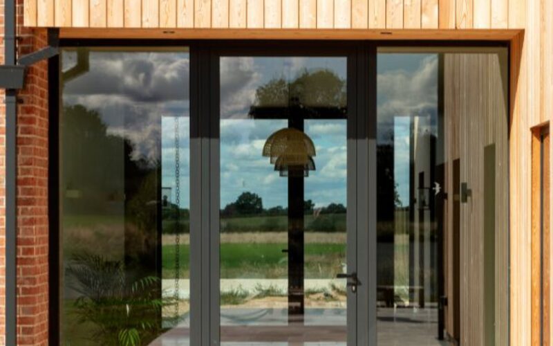 glass entrance door to farmhouse extension in leicester