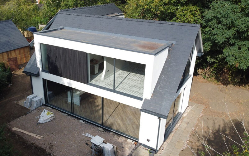 highly glazed facade in modern new build architecture