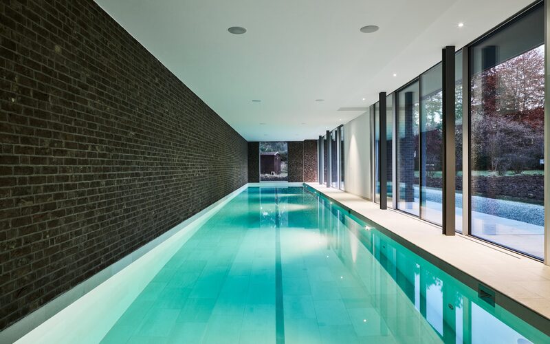 Internal swimming pool to slim sliding glass doors