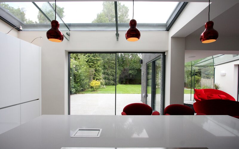 sliding doors and glass roof in kitchen