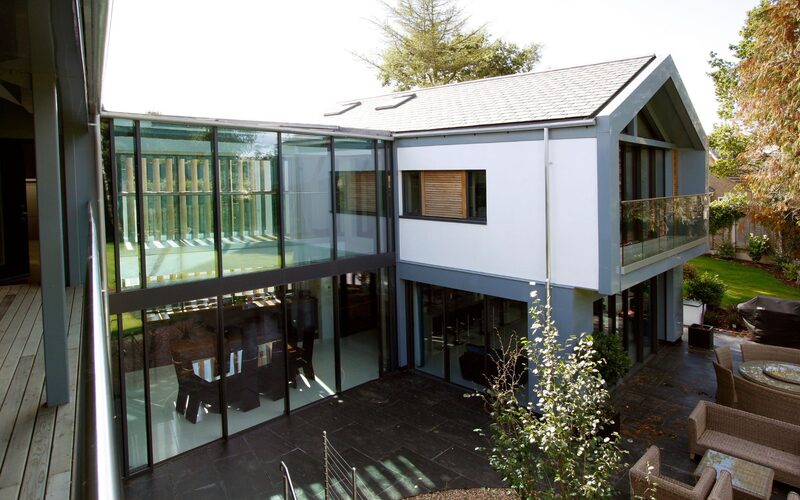 Slim sliding aluminium doors in a luxury new build Yorkshire home