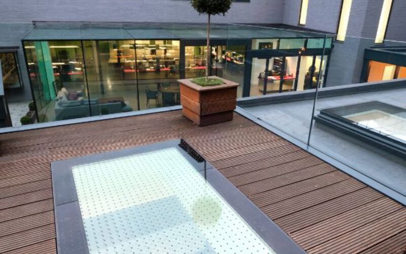 thermally broken walk on rooflight with anti-slip ceramic frit